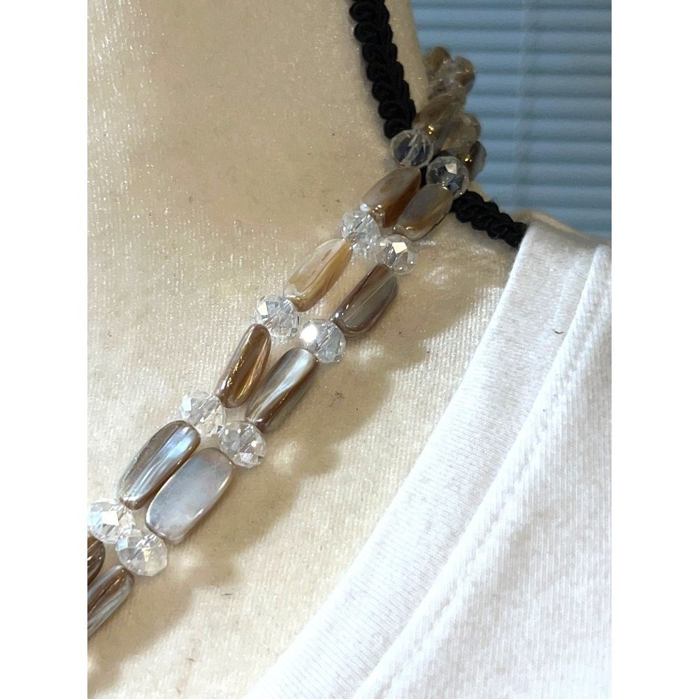 Abalone Shell & Faceted Crystal Statement Necklac… - image 5